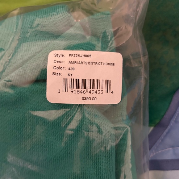 Designer Amiri Kids Teal & White Hoodie 6Y **NWT** - Picture 4 of 5